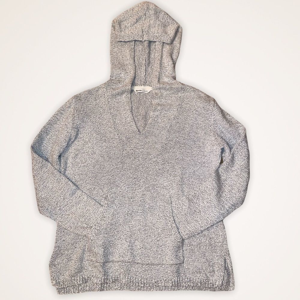 BLUENOTES Marled Gray V-Neck Kangaroo Hooded Sweater - Picture 2 of 12